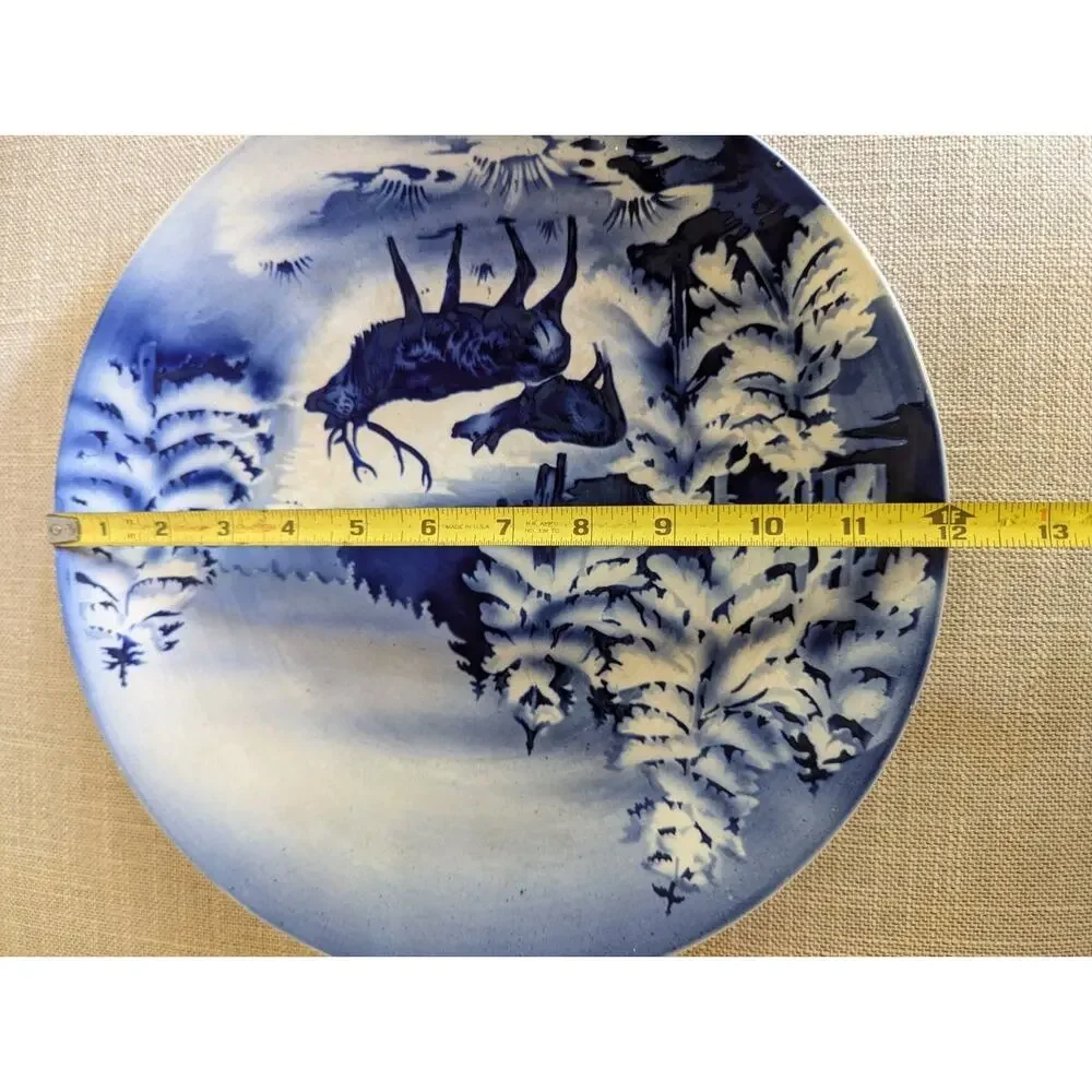 Villeroy & Boch Blue White Elk Deer Plate Bull And Cow Elk In Winter Meadow
